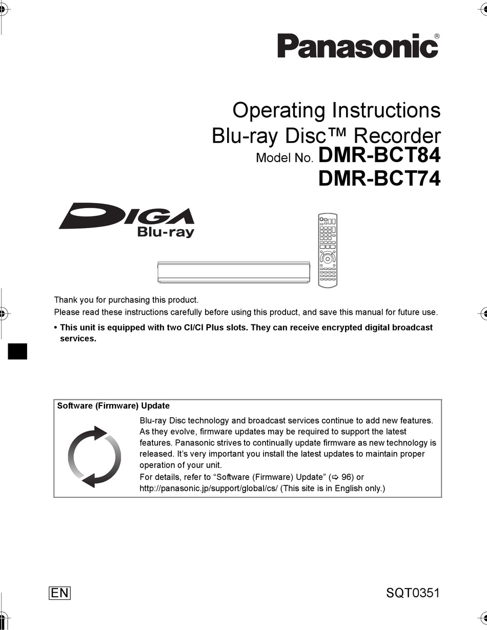 PANASONIC DMR-BCT74 OPERATING INSTRUCTIONS MANUAL Pdf Download 