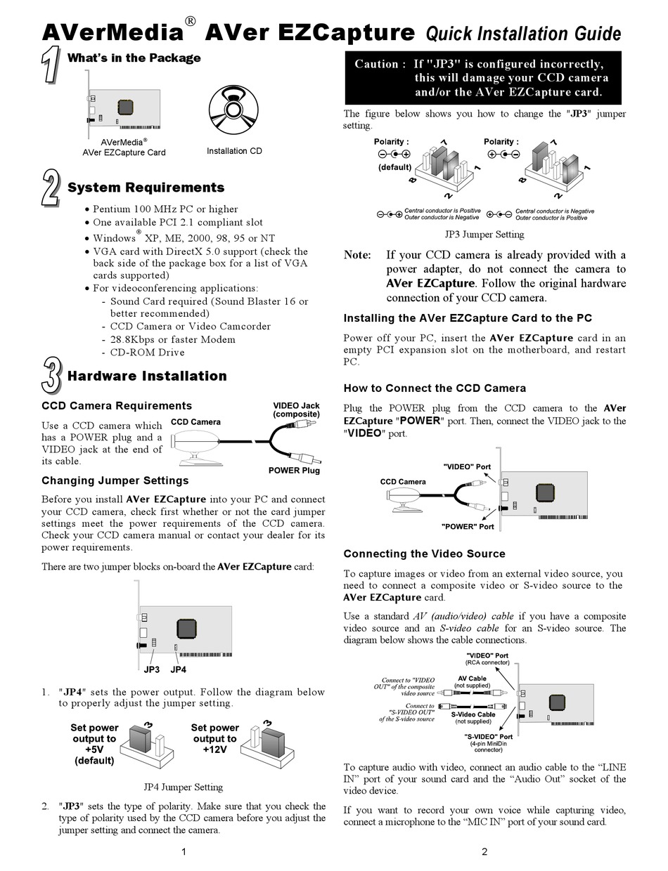 Avermedia Ezcapture Quick Installation Manual Pdf Download 