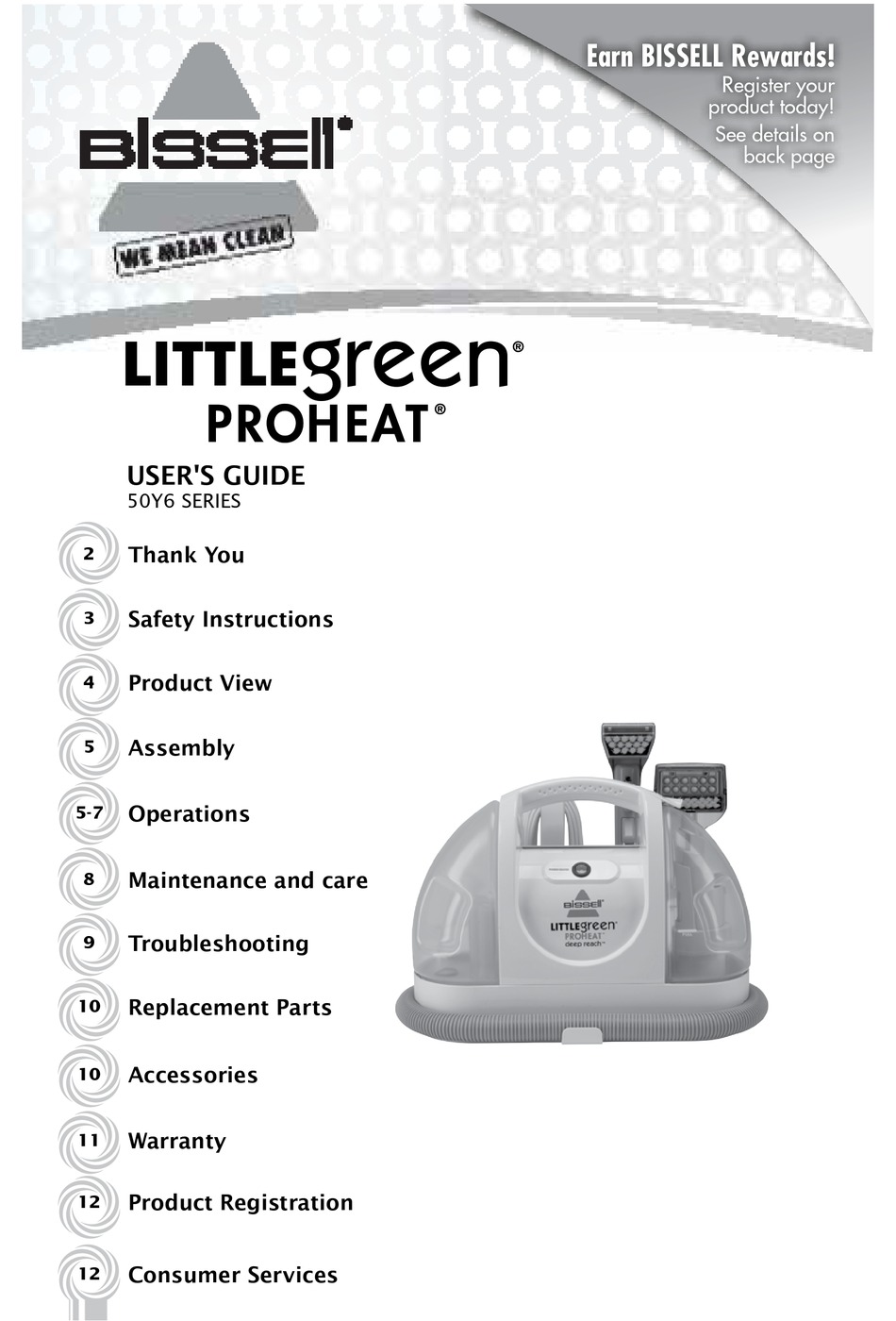 BISSELL LITTLEGREEN PROHEAT 50Y6 SERIES USER MANUAL Pdf Download