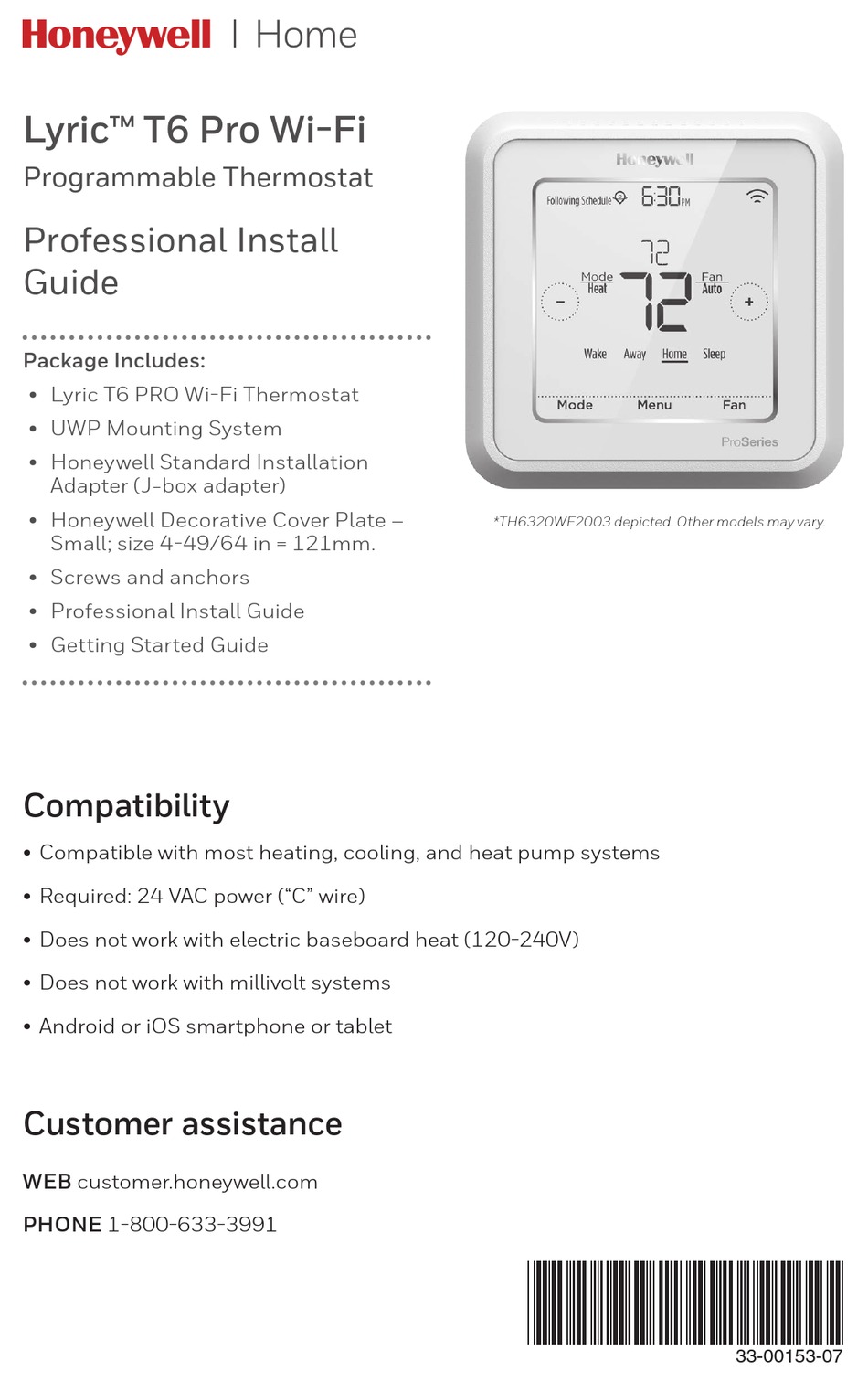 Honeywell Lyric T6 Pro Wifi Manual - LYRICUT