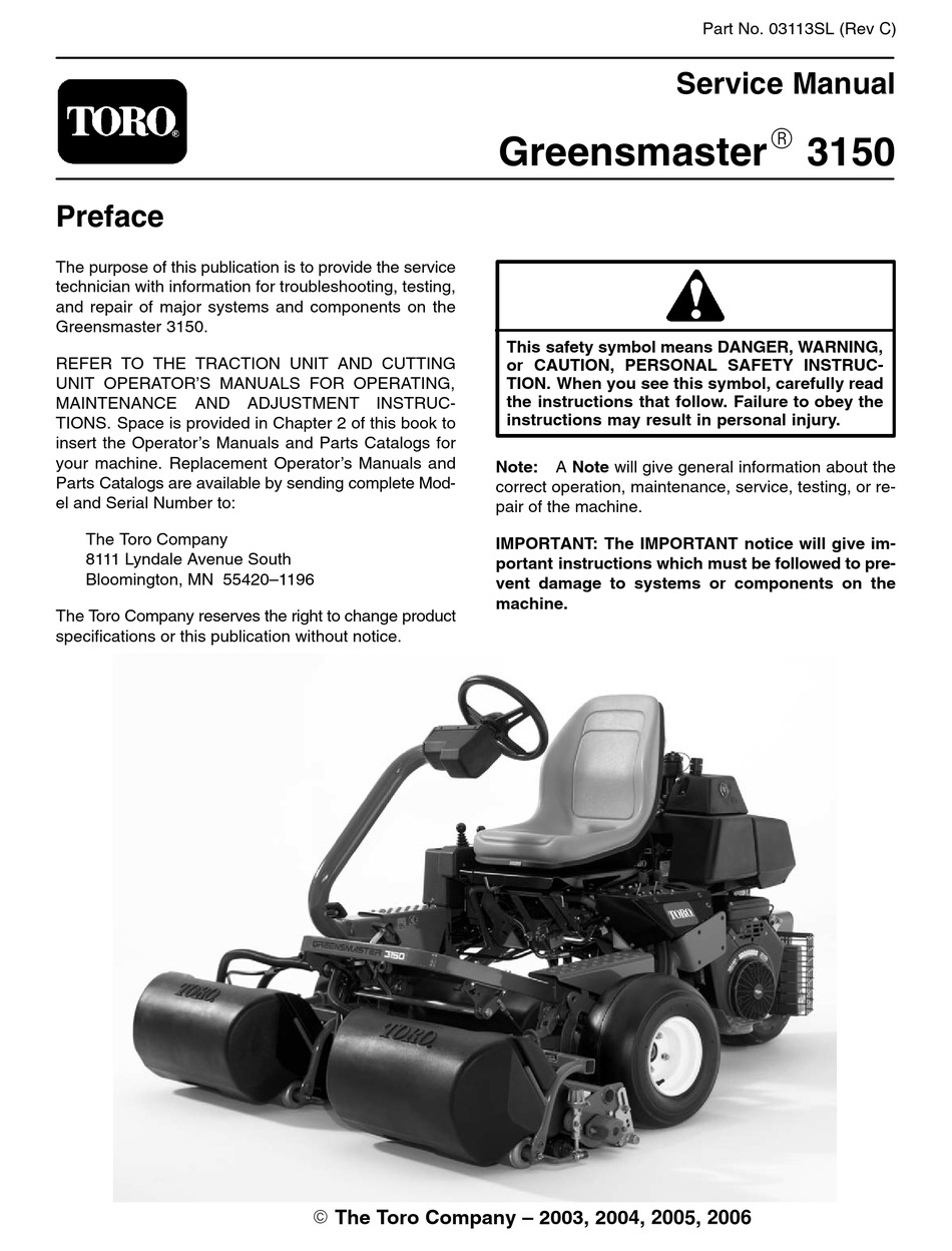TORO GREENSMASTER 3150 SERVICE MANUAL Pdf Download ManualsLib