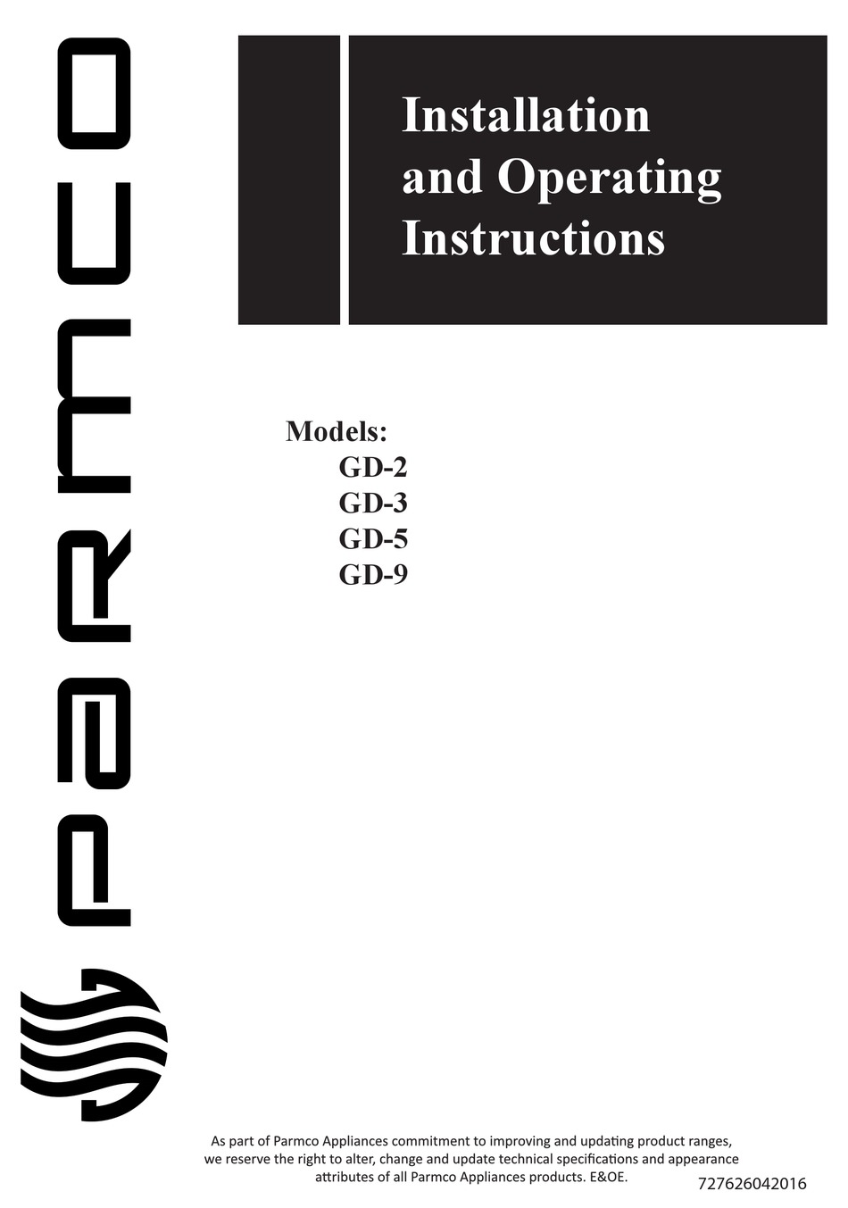 PARMCO GD2 INSTALLATION AND OPERATING INSTRUCTIONS MANUAL Pdf Download ManualsLib
