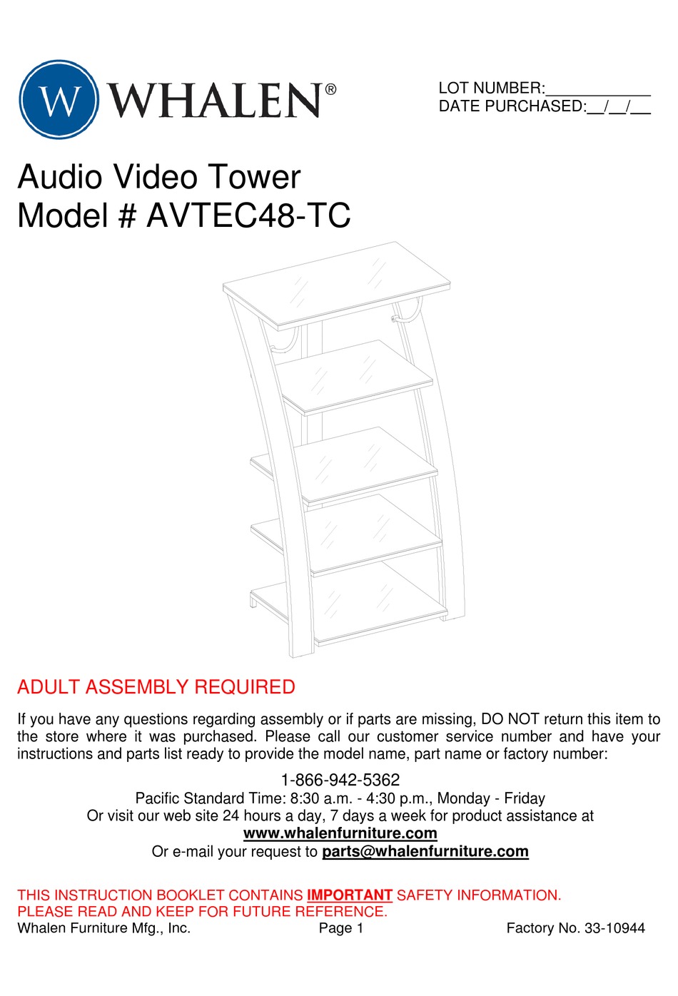 WHALEN AVTEC48TC ASSEMBLY INSTRUCTIONS MANUAL Pdf Download ManualsLib