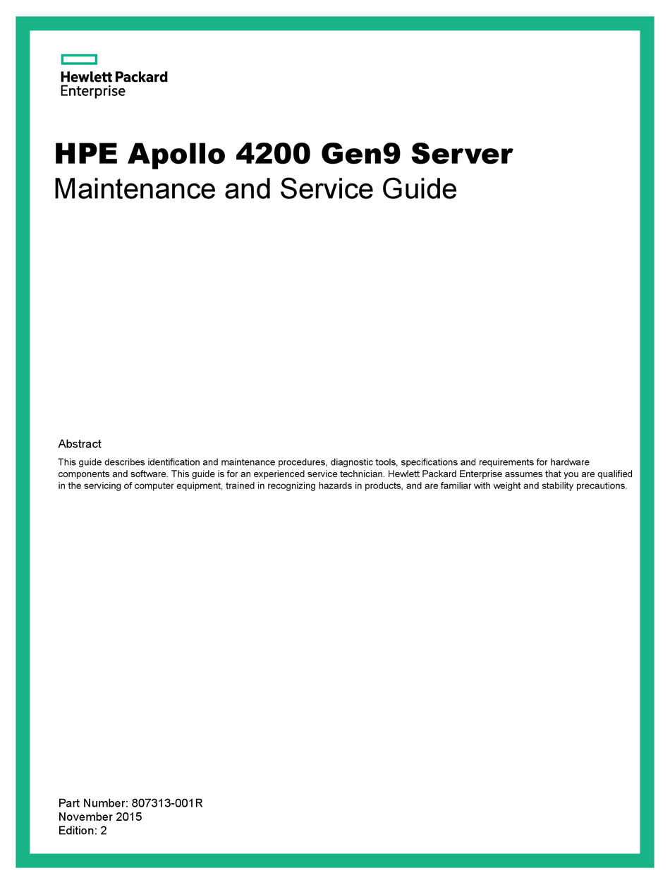 HP APOLLO 4200 GEN9 MAINTENANCE AND SERVICE MANUAL Pdf Download 