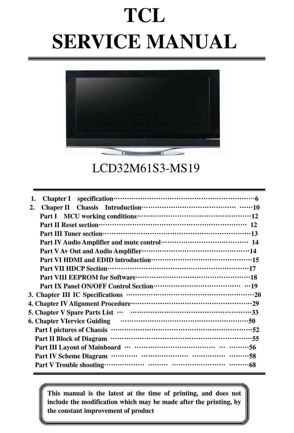 TCL LCD32M61S3-MS19 SERVICE MANUAL Pdf Download | ManualsLib