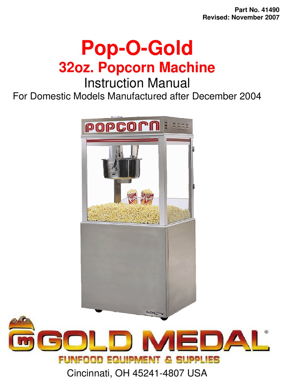 Gold Medal Pop O Gold Instruction Manual Pdf Download Manualslib