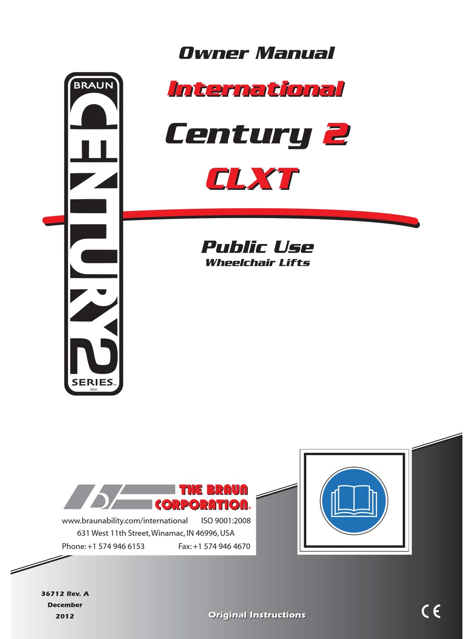 BRAUNABILITY CENTURY 2 CLXT OWNER'S MANUAL Pdf Download