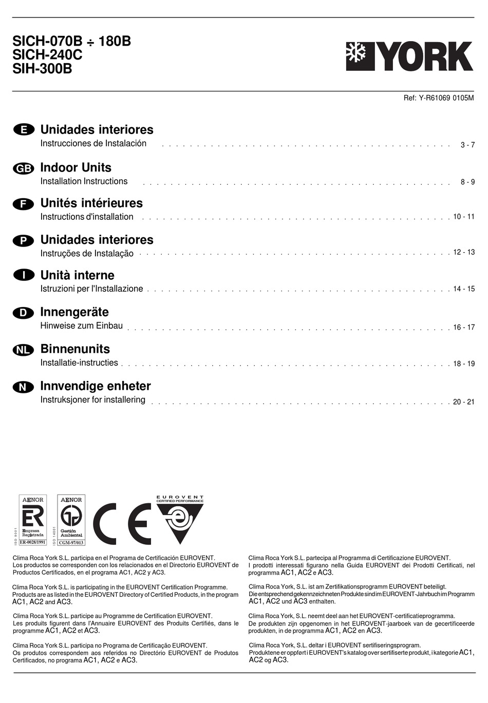 YORK SICH-070B INSTALLATION INSTRUCTIONS MANUAL Pdf Download | ManualsLib