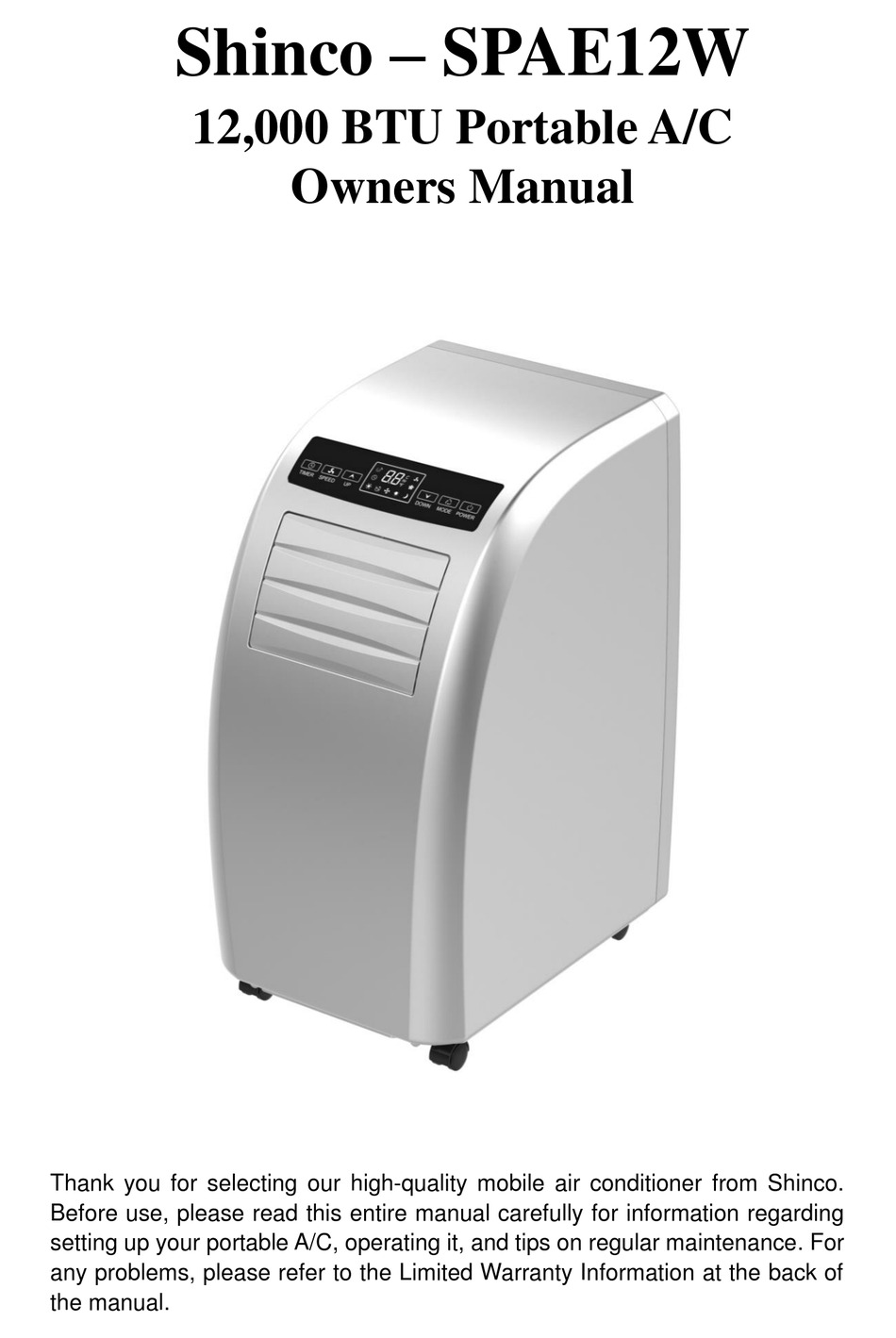 Shinco Spae12w Owner S Manual Pdf Download Manualslib