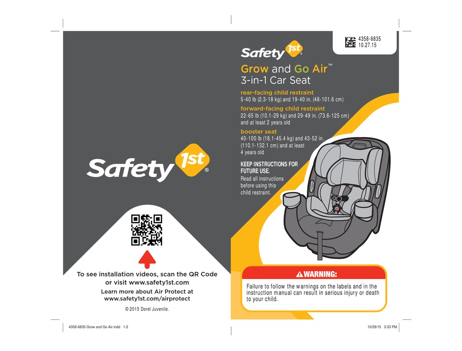 Safety 1st Grow And Go Air Instructions, Safety 1st Grow And Go 3 In 1 Convertible Car Seat Manual