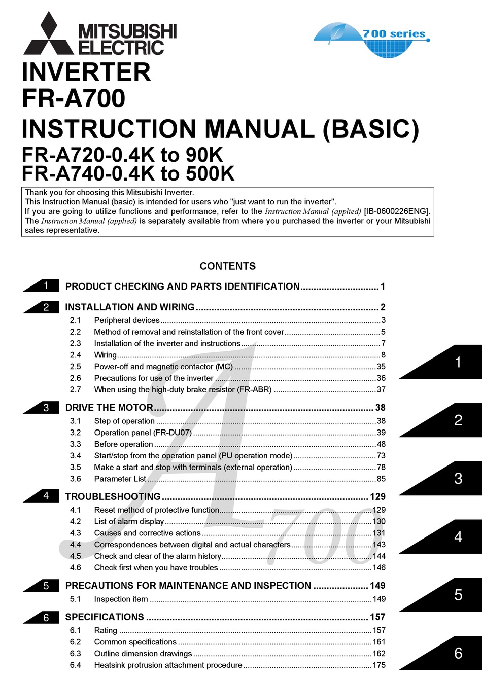 MITSUBISHI ELECTRIC FR-A700 SERIES INSTRUCTION MANUAL Pdf Download ...