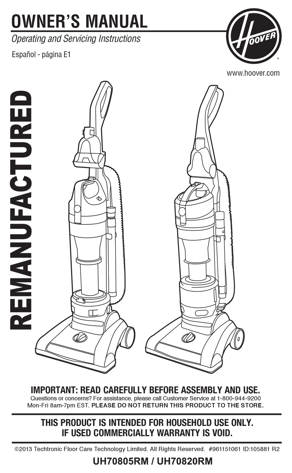 HOOVER UH70805RM OWNER'S MANUAL Pdf Download