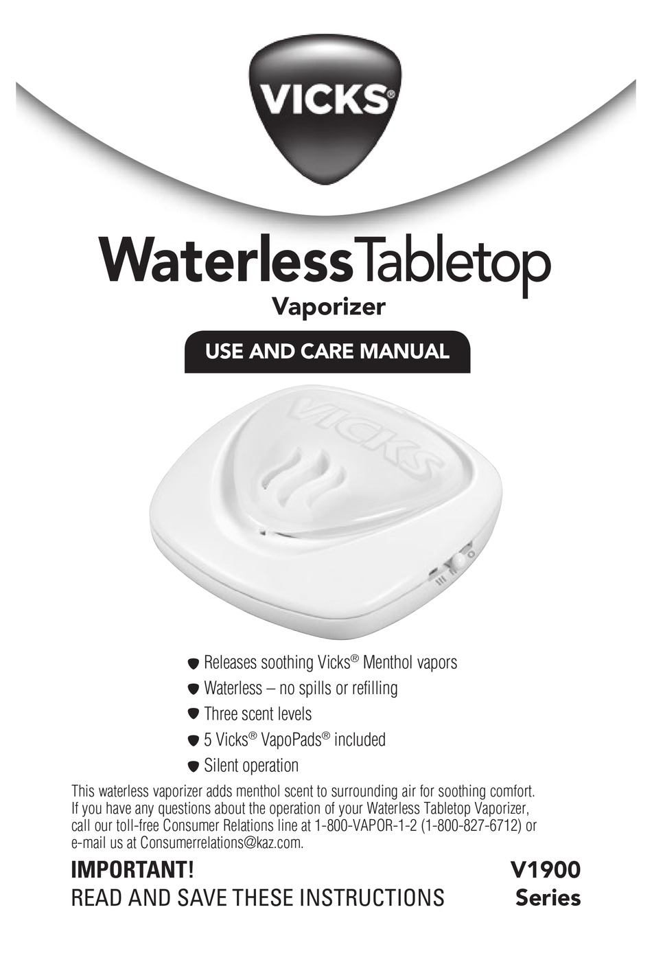 VICKS V1900 SERIES USE AND CARE MANUAL Pdf Download | ManualsLib
