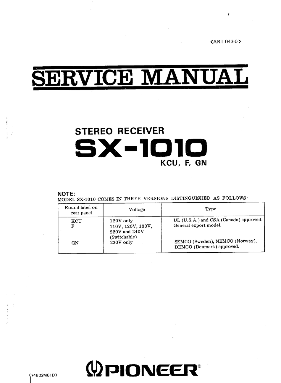 Pioneer Sx 1010 Service Manual Pdf Download Manualslib