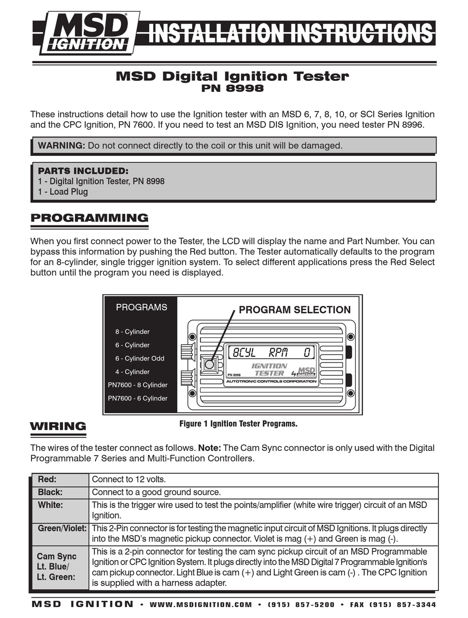 MSD IGNITION 8998 INSTALLATION INSTRUCTIONS MANUAL Pdf Download ManualsLib