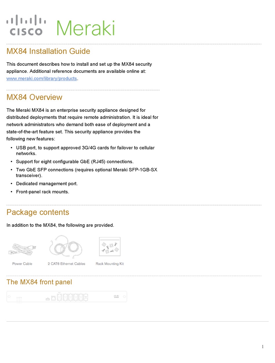 meraki security appliance on Cisco Meraki Mx64 Installation Manual Pdf Download Manualslib