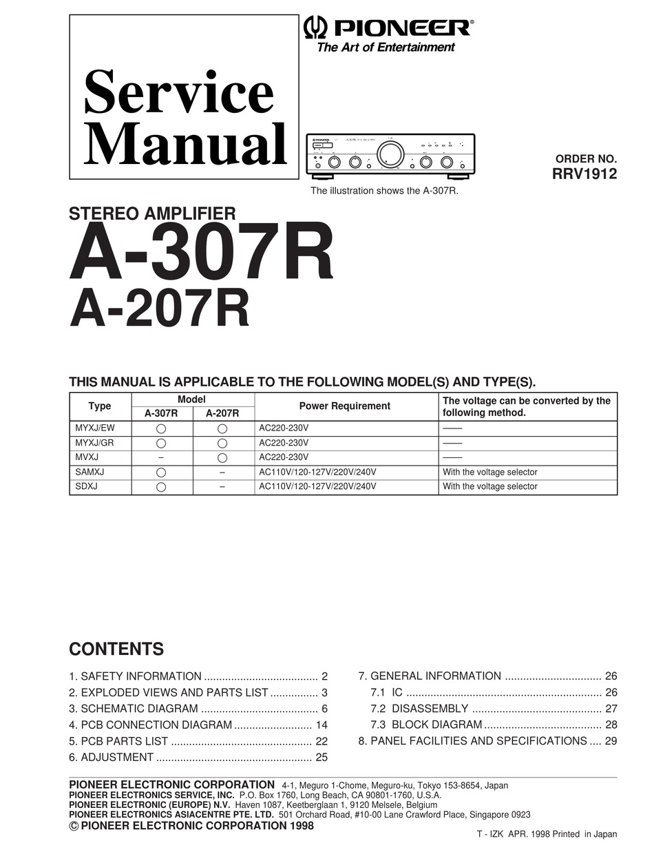 Pioneer A 307r Service Manual Pdf Download Manualslib