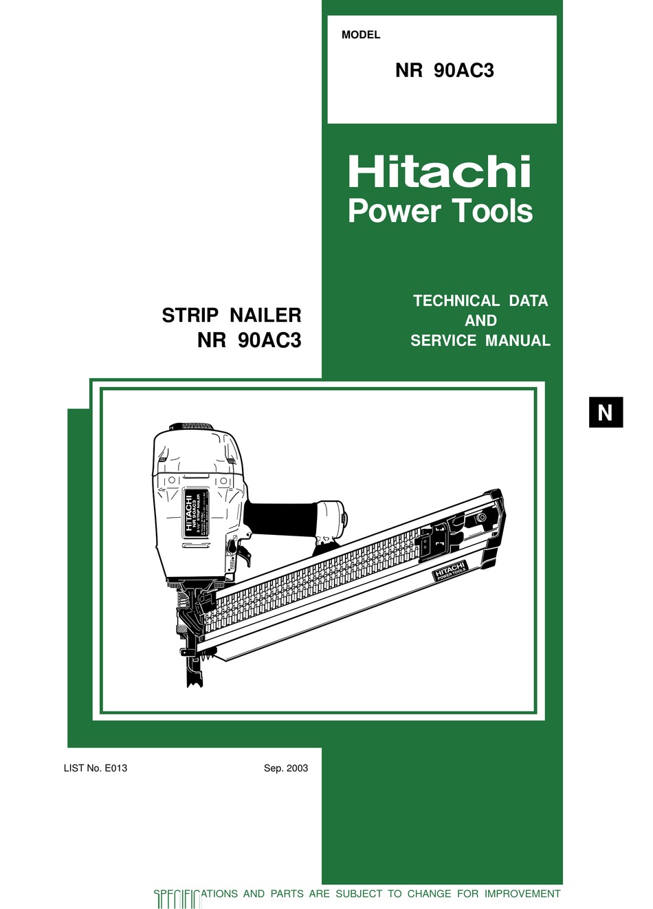 HITACHI NR 90AC3 TECHNICAL DATA AND SERVICE MANUAL Pdf Download