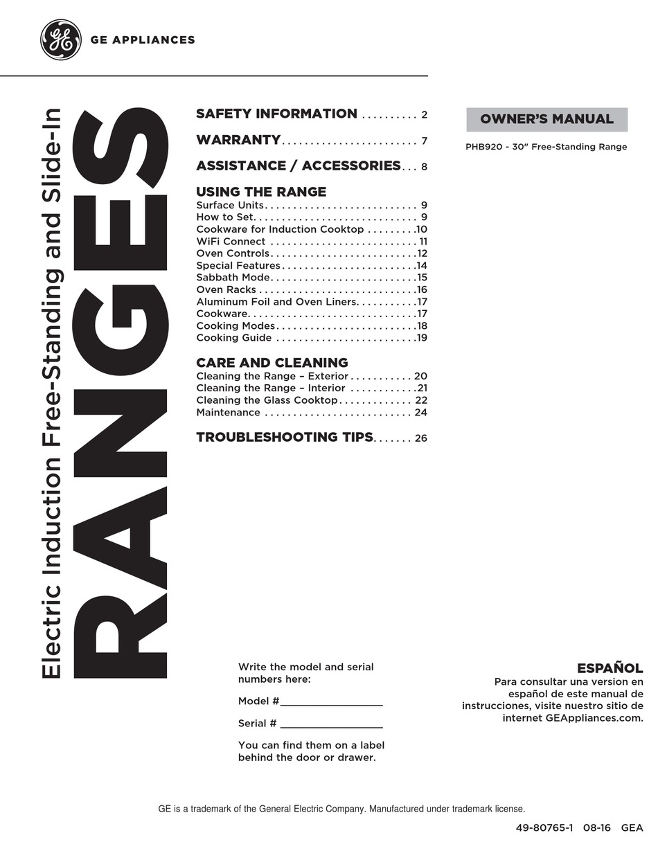 GE PHB920 OWNER'S MANUAL Pdf Download ManualsLib