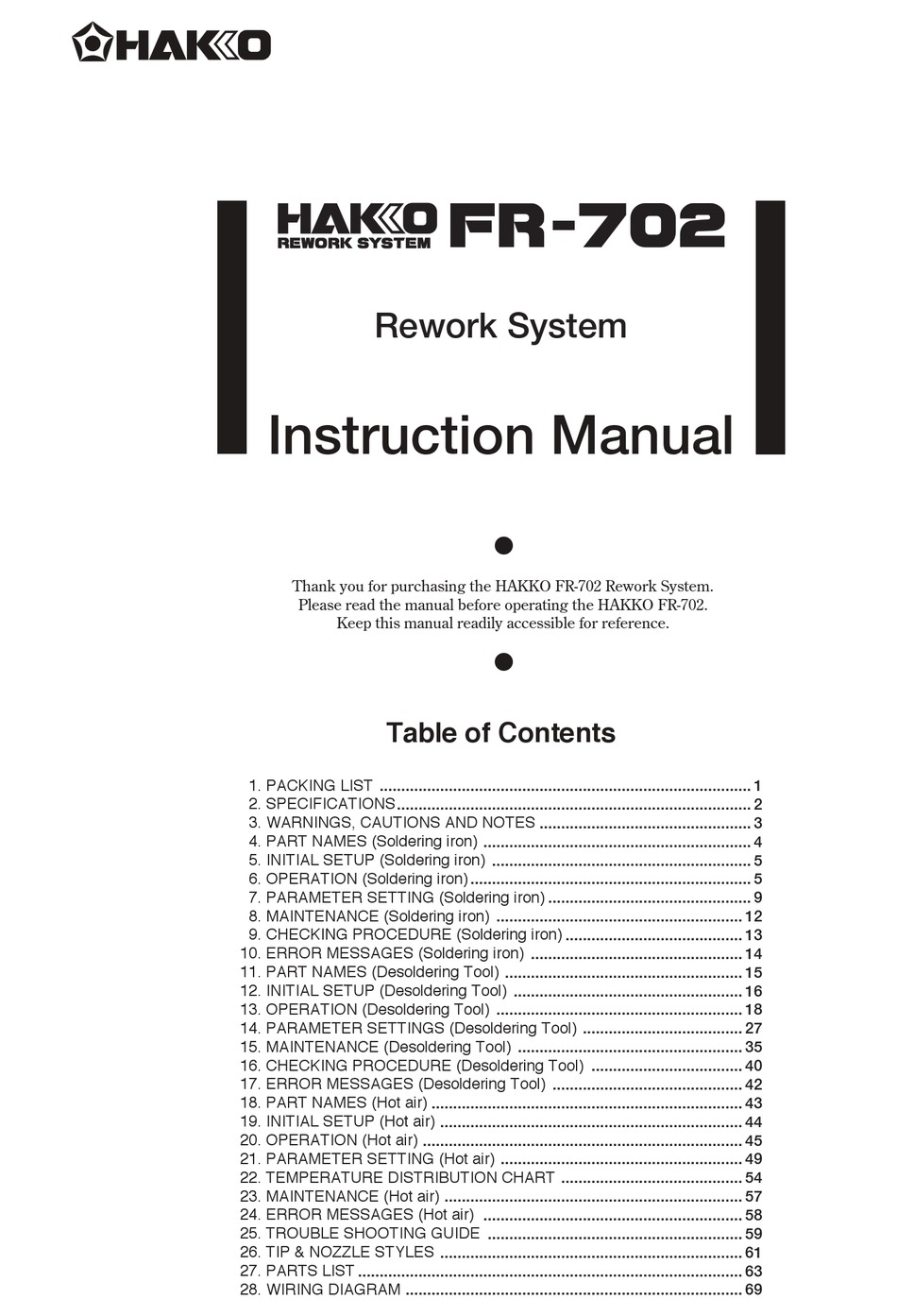 HAKKO ELECTRONICS FR702 INSTRUCTION MANUAL Pdf Download ManualsLib