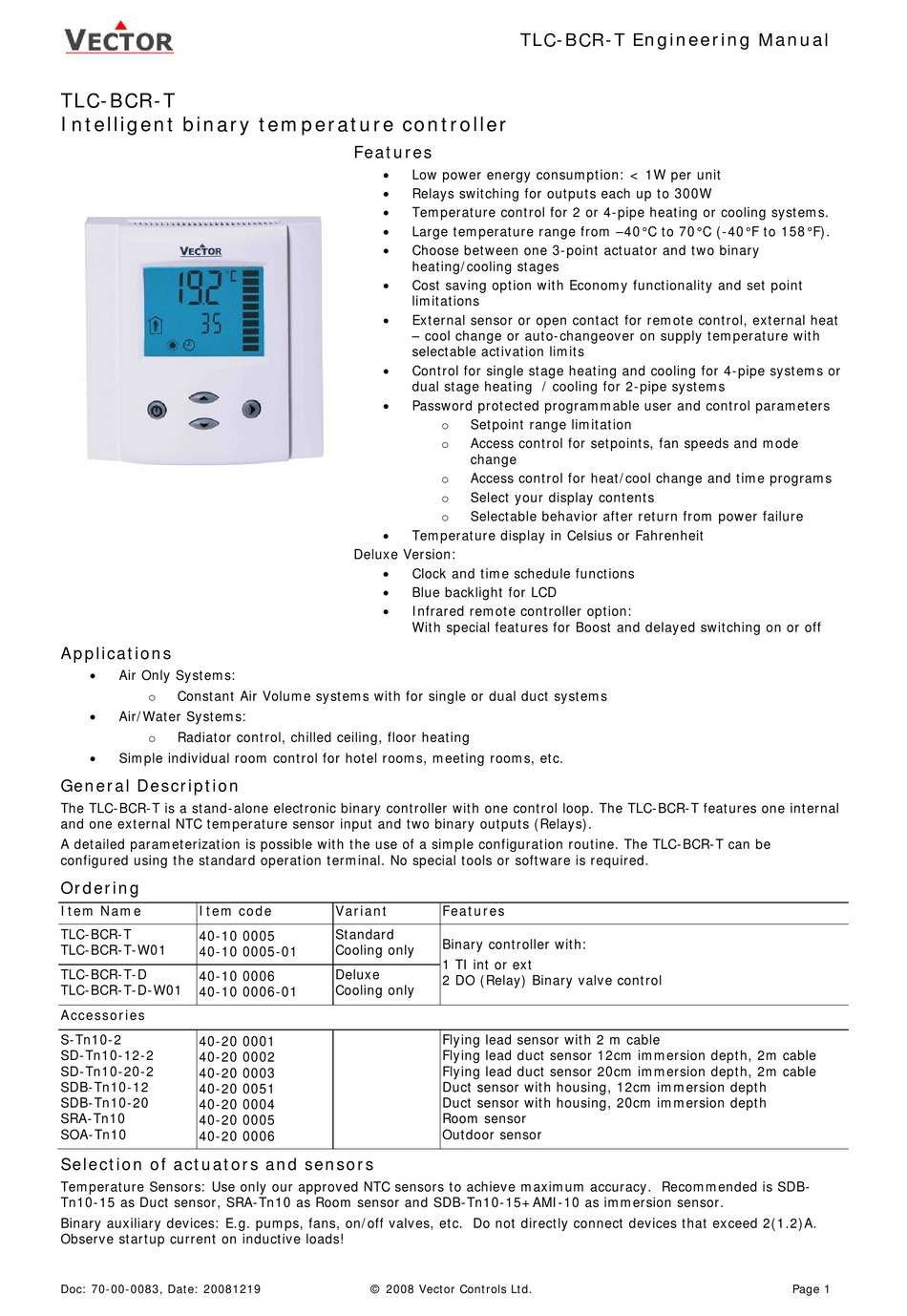 VECTOR TLC-BCR-T MANUAL Pdf Download | ManualsLib