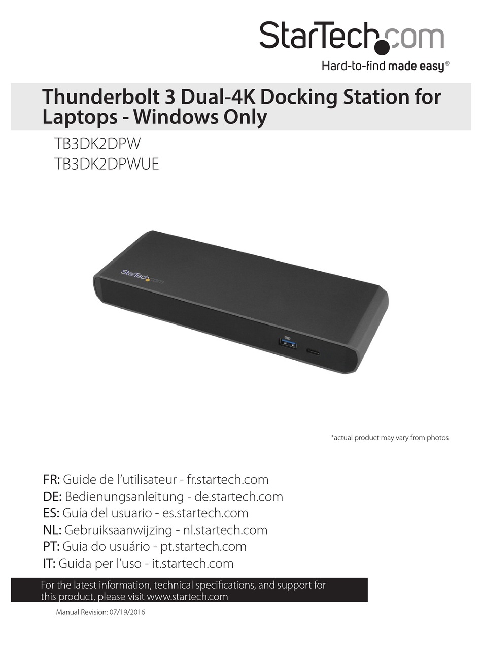 STARTECH.COM TB3DK2DPW MANUAL Pdf 