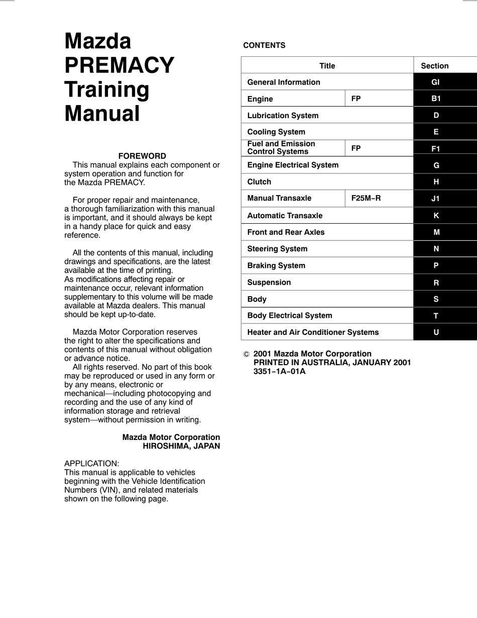 2001 Mazda Millenia Service Manual Pdf / Mazda 6 Service Repair Manual