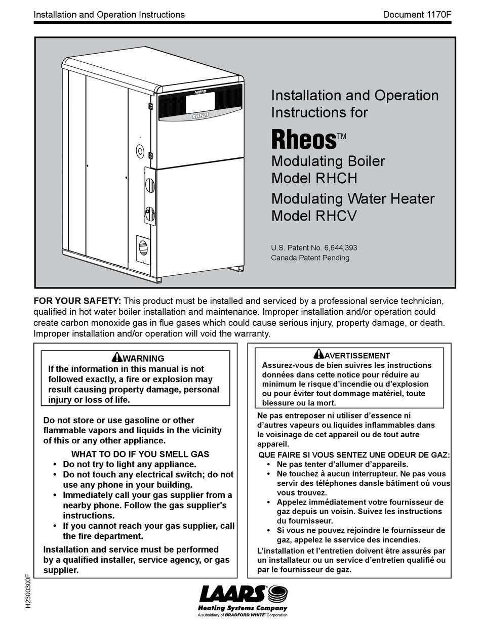 LAARS RHEOS RHCH INSTALLATION AND OPERATION INSTRUCTIONS MANUAL Pdf ...