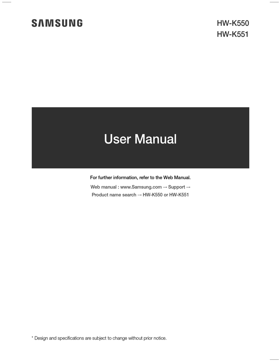 SAMSUNG HW-K550 USER MANUAL Pdf Download | ManualsLib