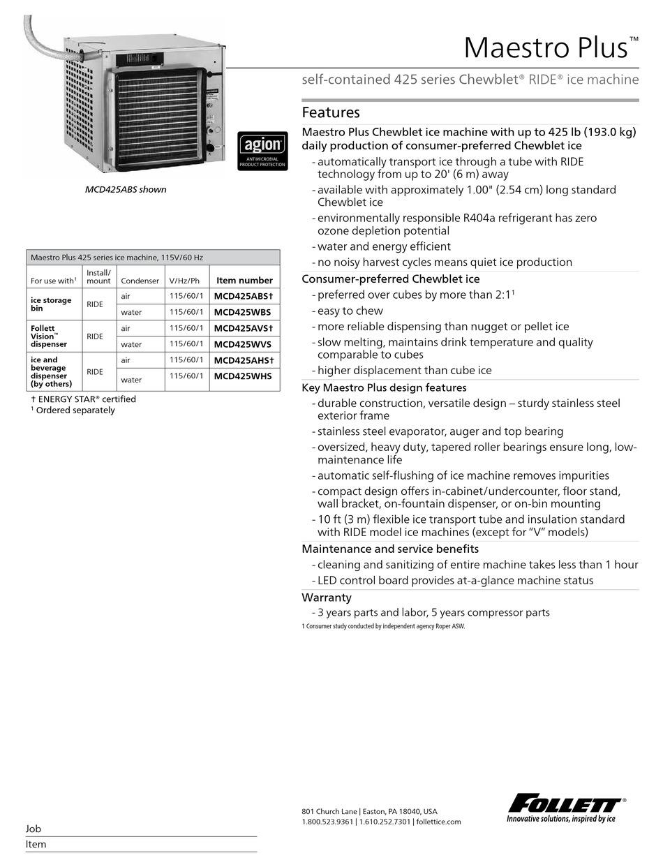 FOLLETT MAESTRO PLUS CHEWBLET RIDE 425 SERIES USER MANUAL Pdf Download