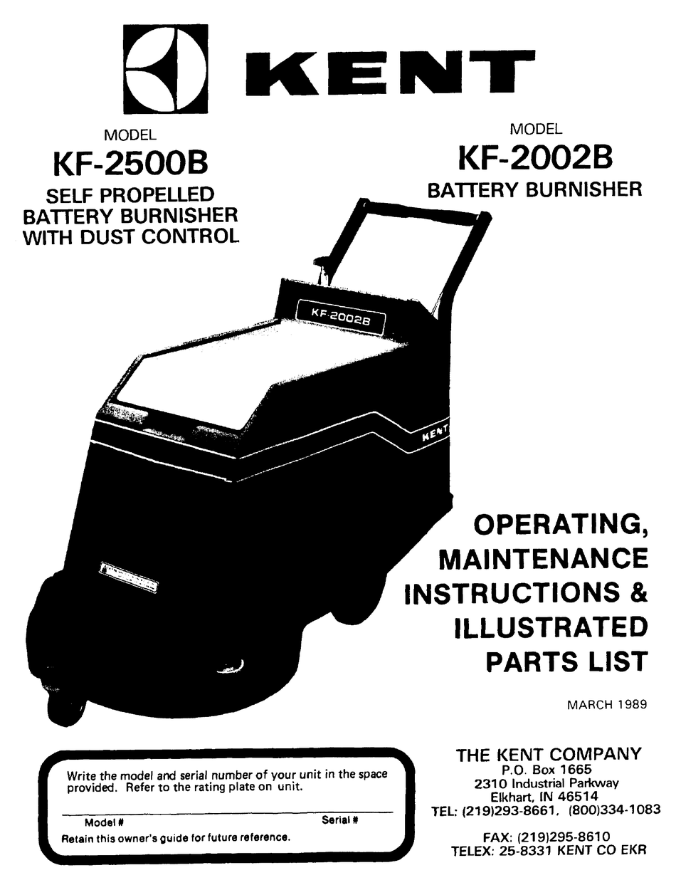 KENT KF 2500B OPERATING MAINTENANCE INSTRUCTIONS PART 