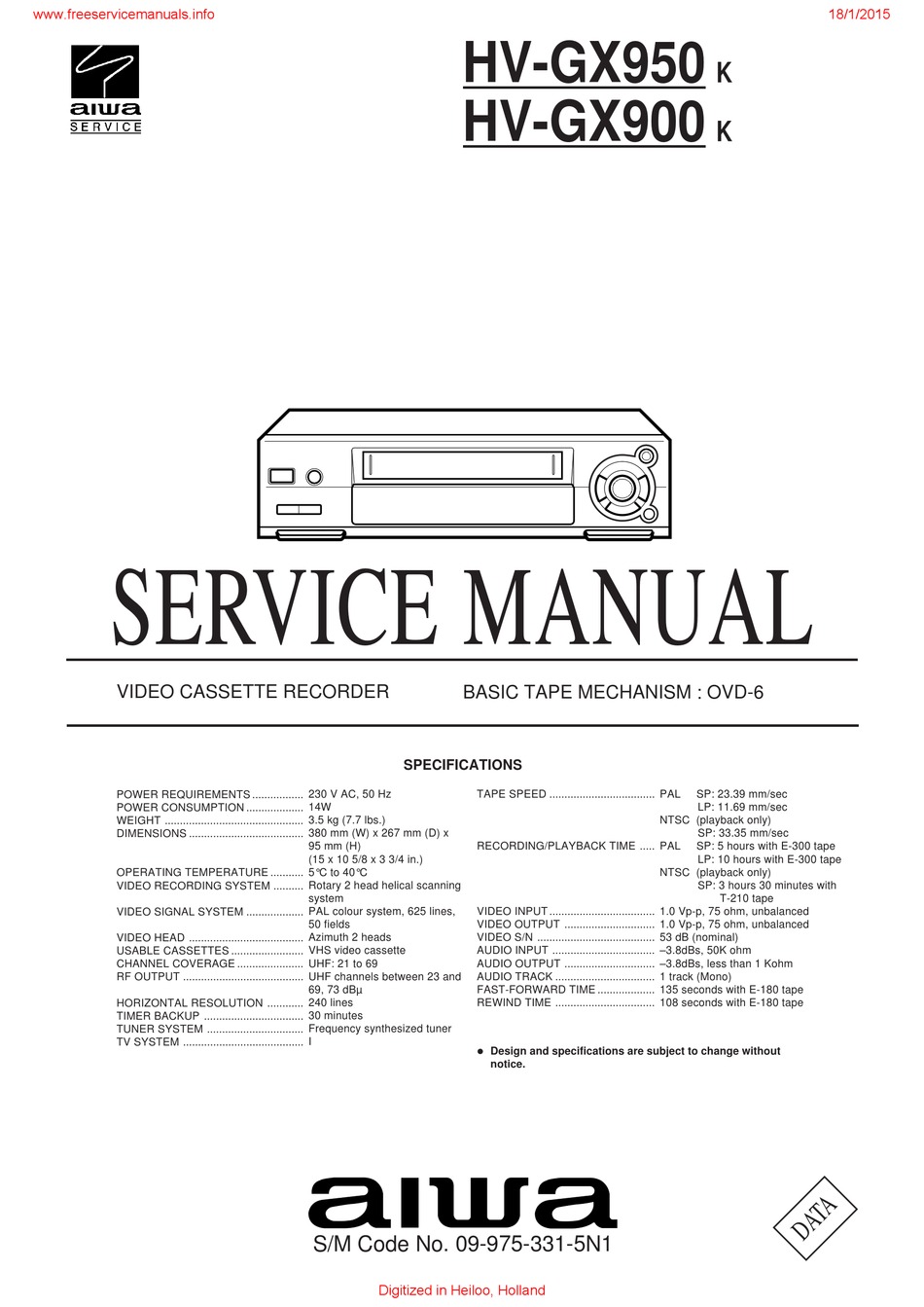 Aiwa Hv Gx950 Service Manual Pdf Download Manualslib