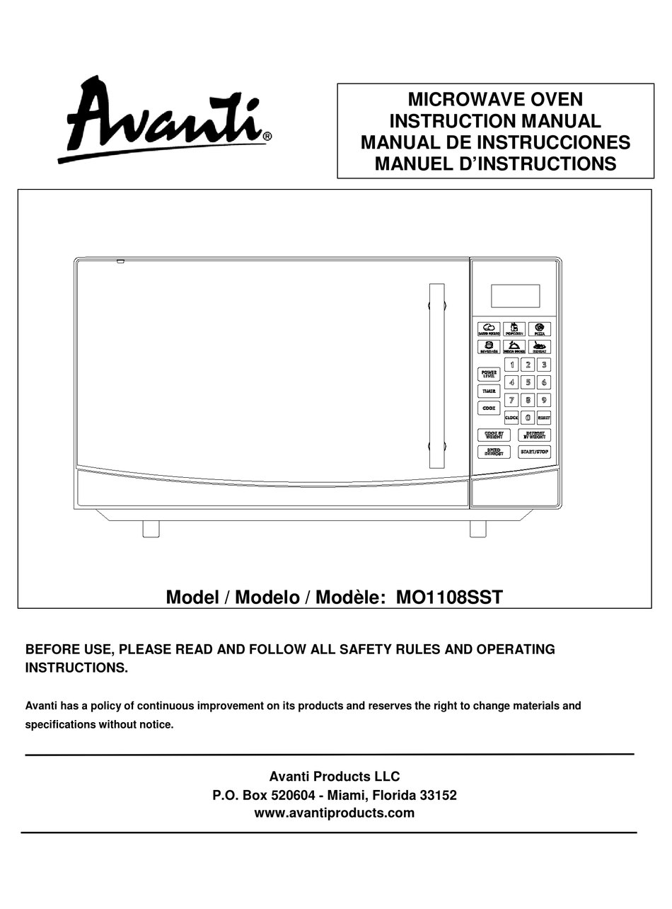 AVANTI MO1108SST INSTRUCTION MANUAL Pdf Download ManualsLib