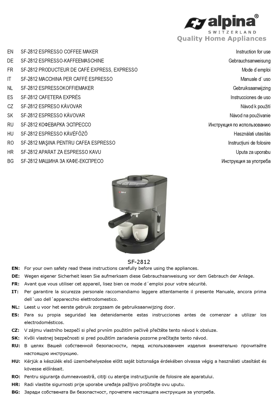 Alpina SF-2812 Instructions For Use 
