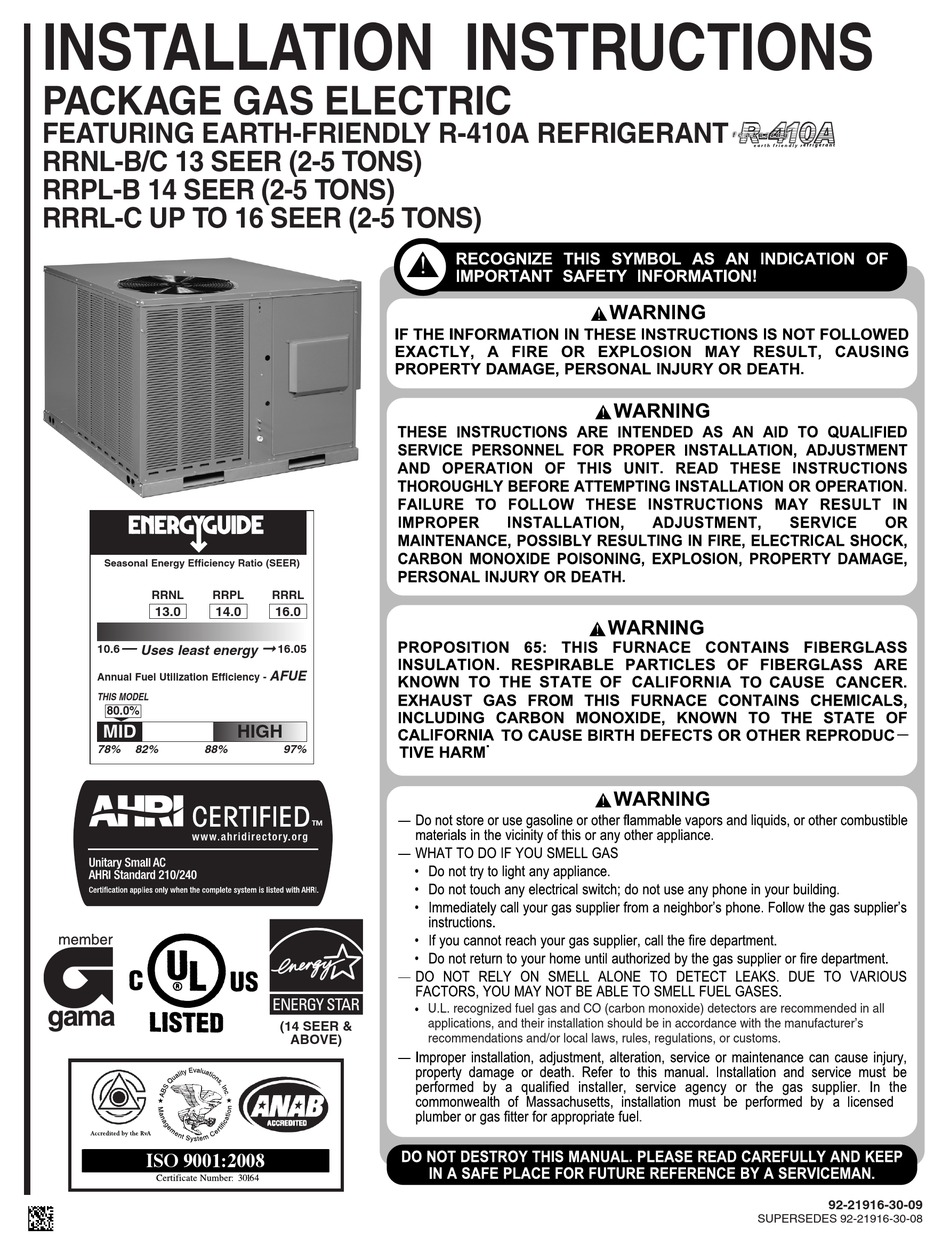 RHEEM RRPL-B INSTALLATION INSTRUCTIONS MANUAL Pdf Download | ManualsLib