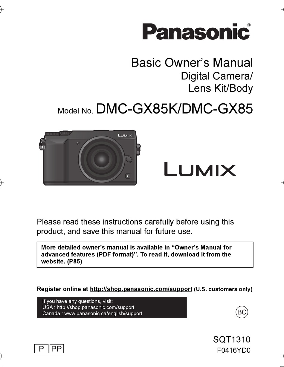 Panasonic Lumix DMC-GX85 Basic Camera User Guide Instruction Manual 
