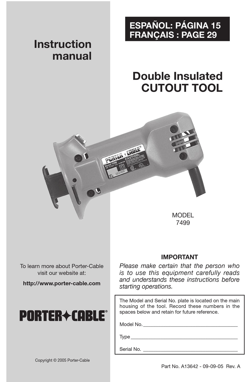 Porter Cable 7499 Instruction Manual Pdf Download Manualslib