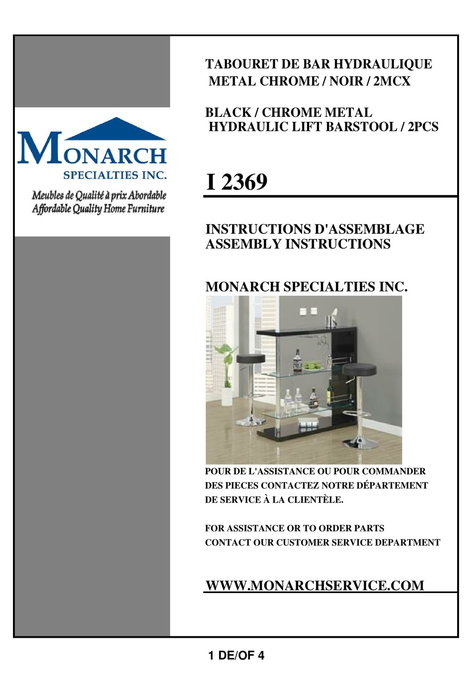 MONARCH I 2369 ASSEMBLY INSTRUCTIONS Pdf Download ManualsLib