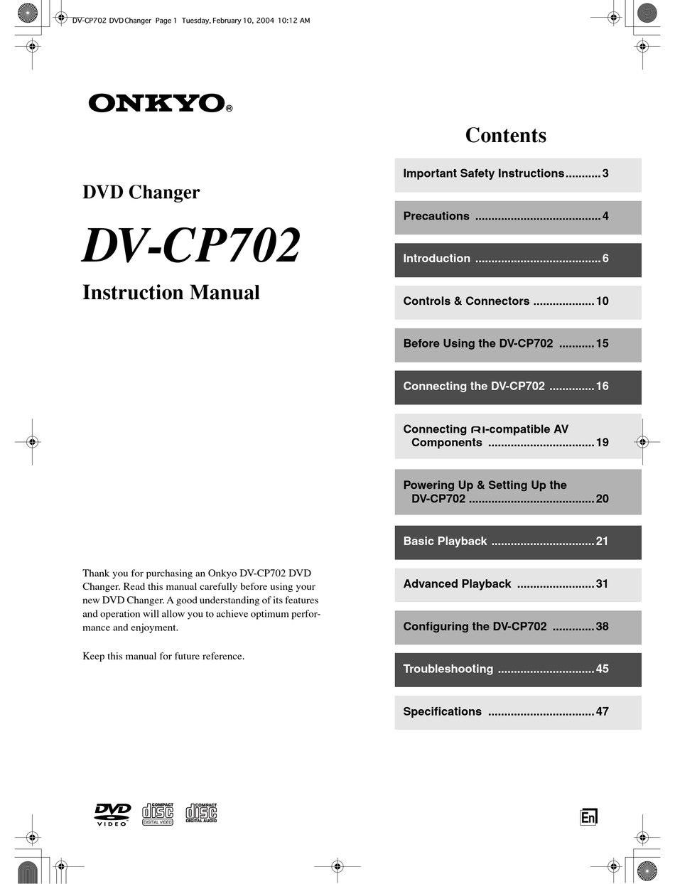 Onkyo Dv Cp702 Instruction Manual Pdf Download Manualslib Onkyo Dv Cp702 Instruction Manual Pdf Download Manualslib