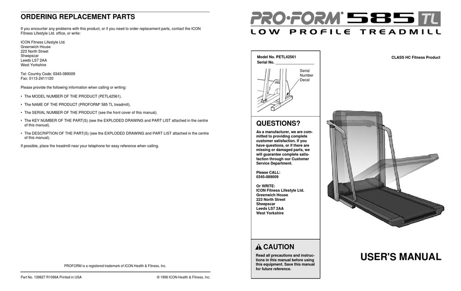 PROFORM 585 TL PETL42561 USER MANUAL Pdf Download ManualsLib
