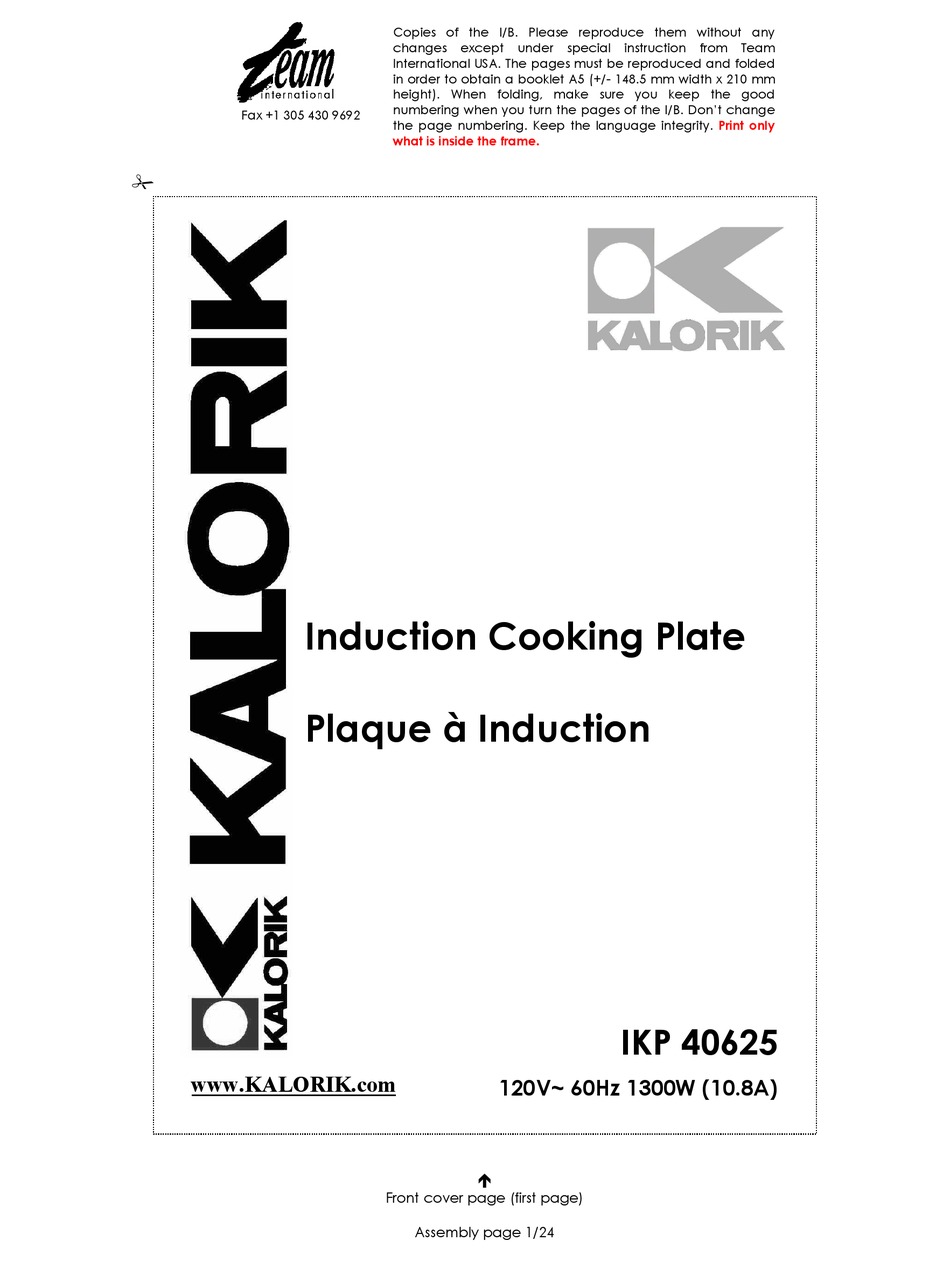 Kalorik Ikp 40625 Operating Instructions Manual Pdf Download Manualslib