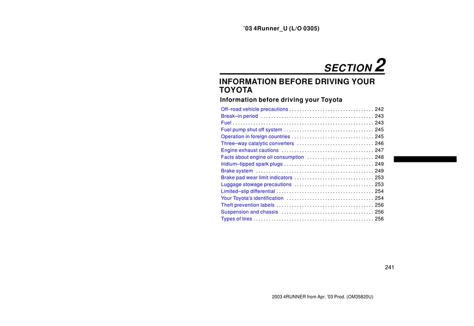 TOYOTA 2003 4RUNNER OWNER'S MANUAL Pdf Download | ManualsLib
