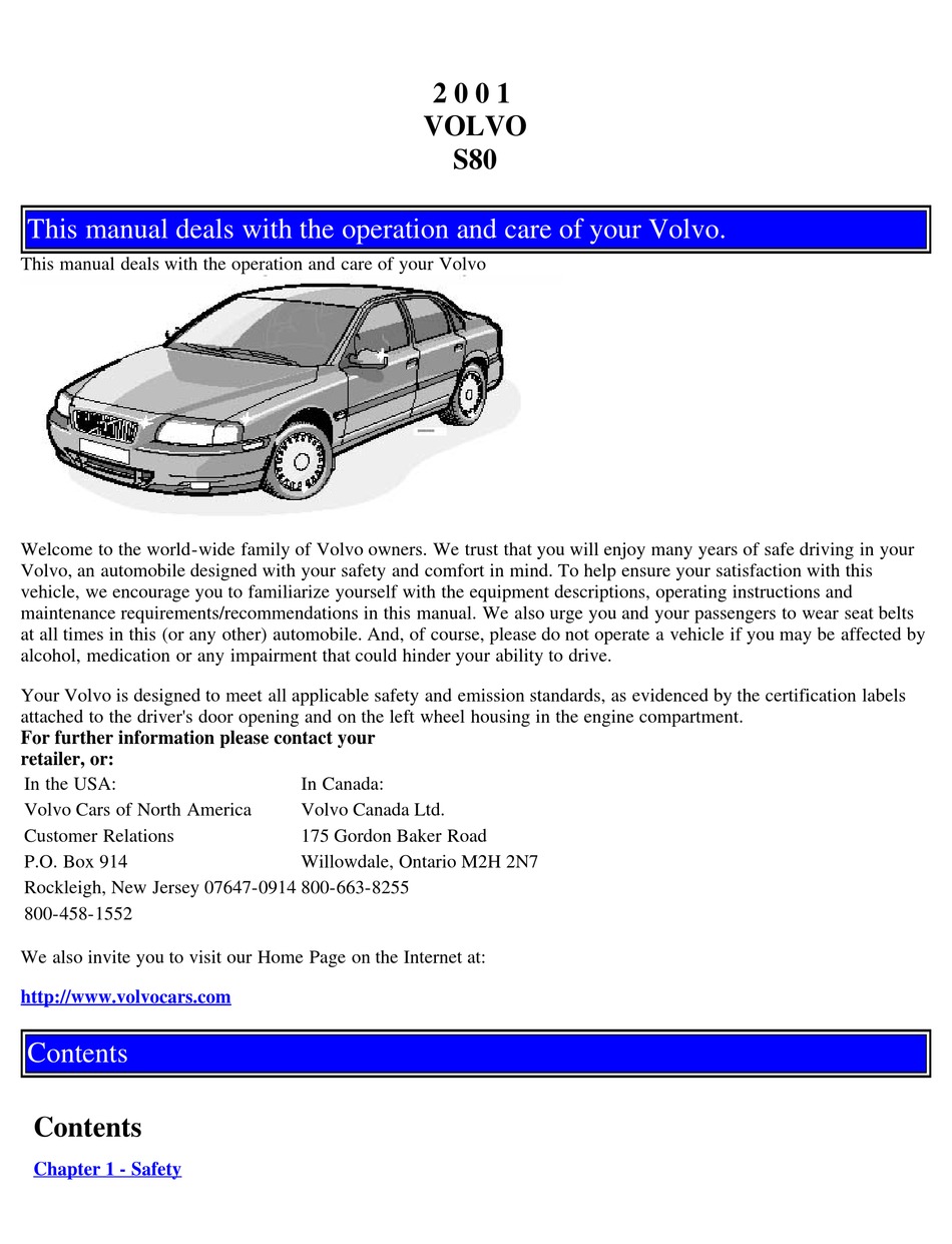 VOLVO 2001 S80 OPERATION AND CARE MANUAL Pdf Download | ManualsLib