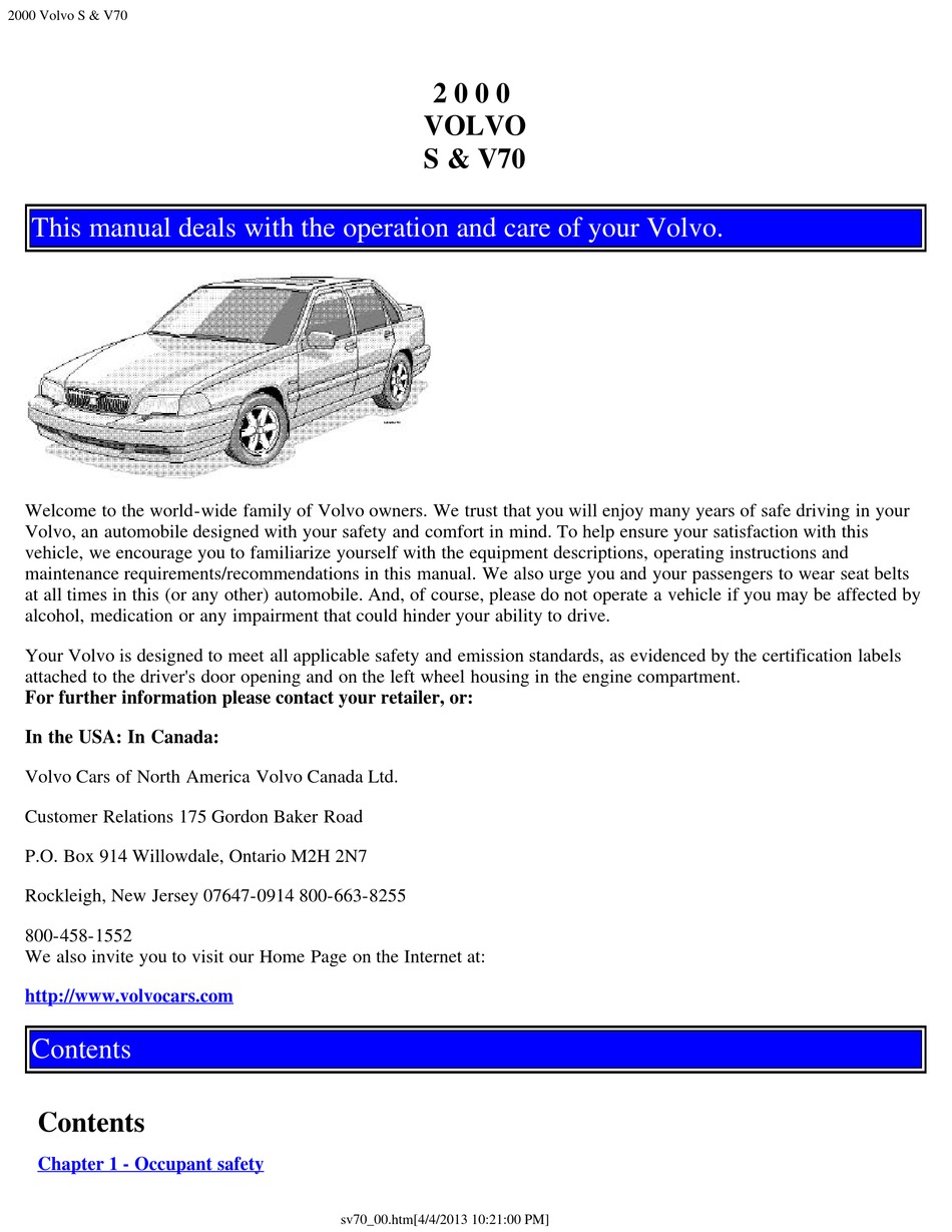 VOLVO 2000 S70 OPERATION AND CARE MANUAL Pdf Download | ManualsLib