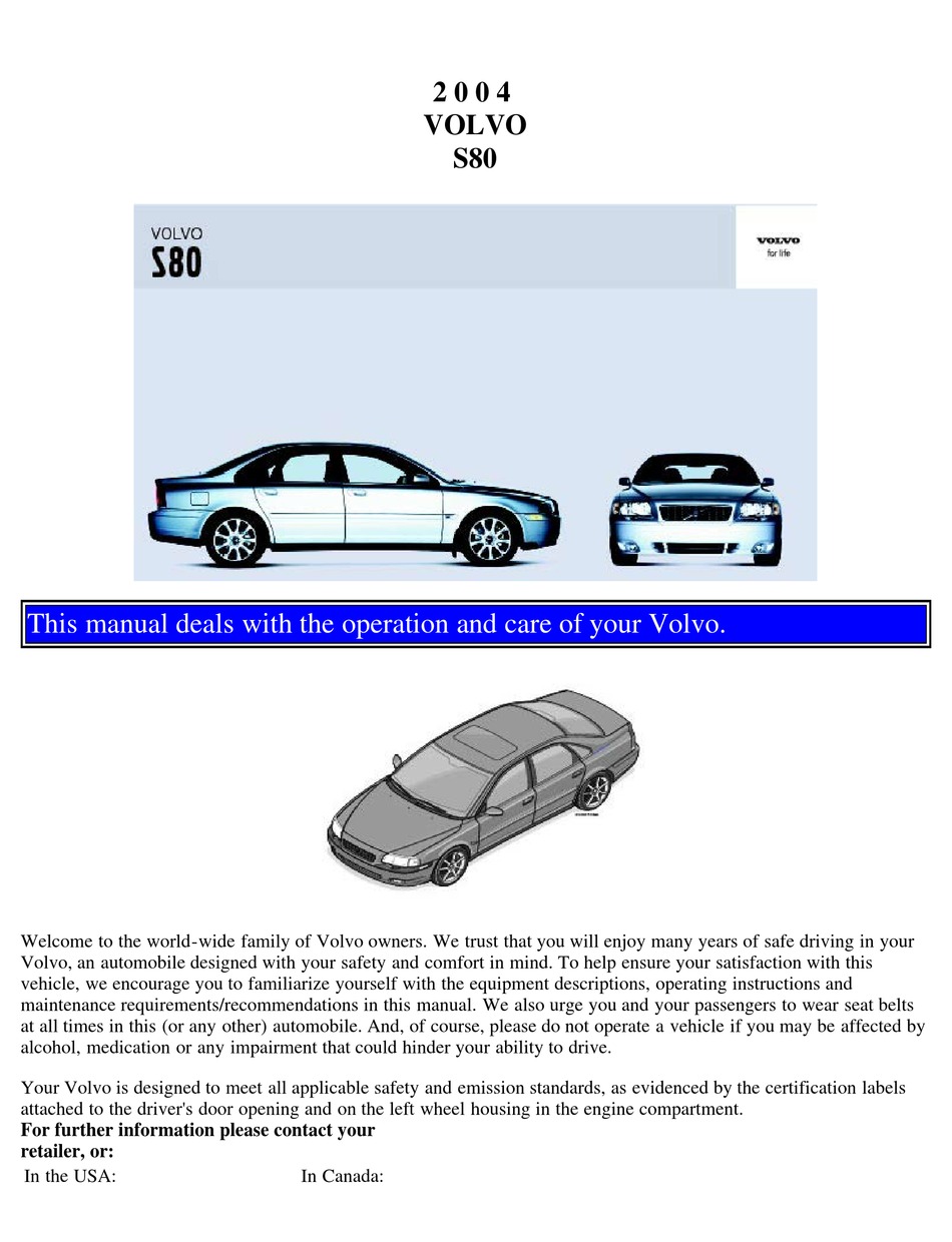 VOLVO 2004 S80 OPERATION AND CARE MANUAL Pdf Download | ManualsLib