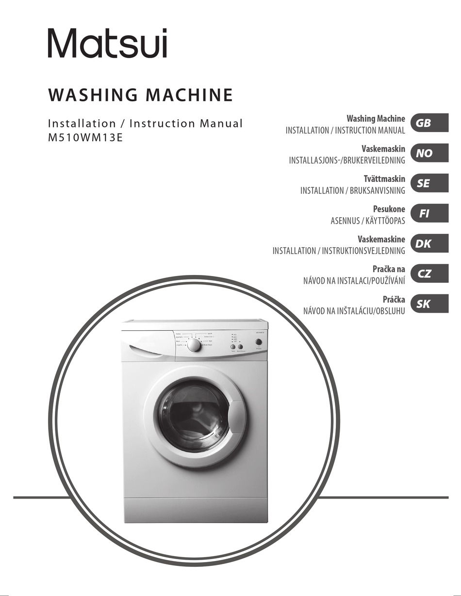 Matsui vaskemaskin m100wm10e bruksanvisning