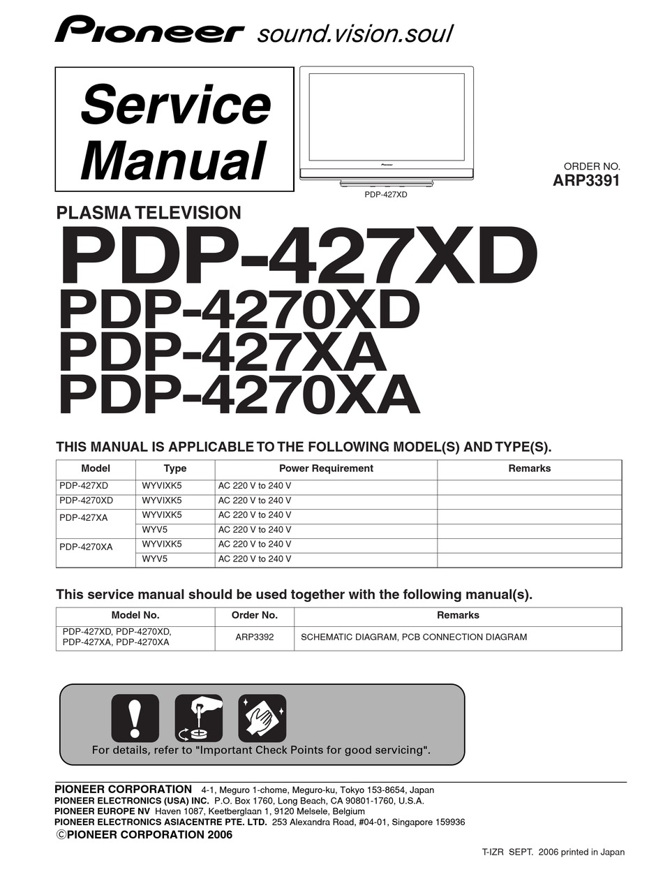 PIONEER PDP-4270XA SERVICE MANUAL Pdf Download | ManualsLib