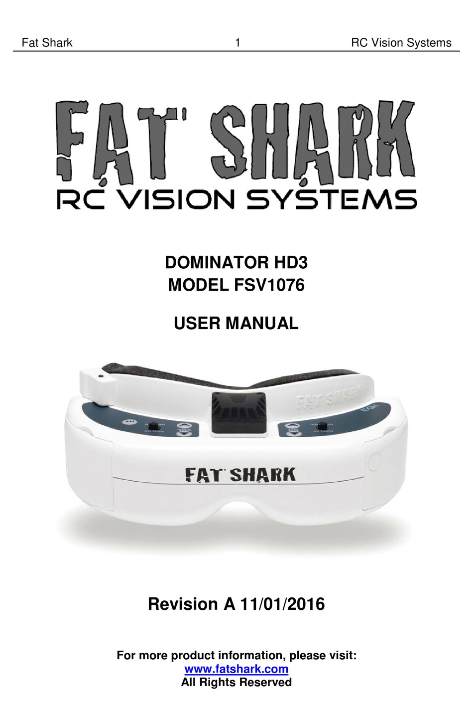 Fat Shark Dominator Hd3 User Manual Pdf Download Manualslib