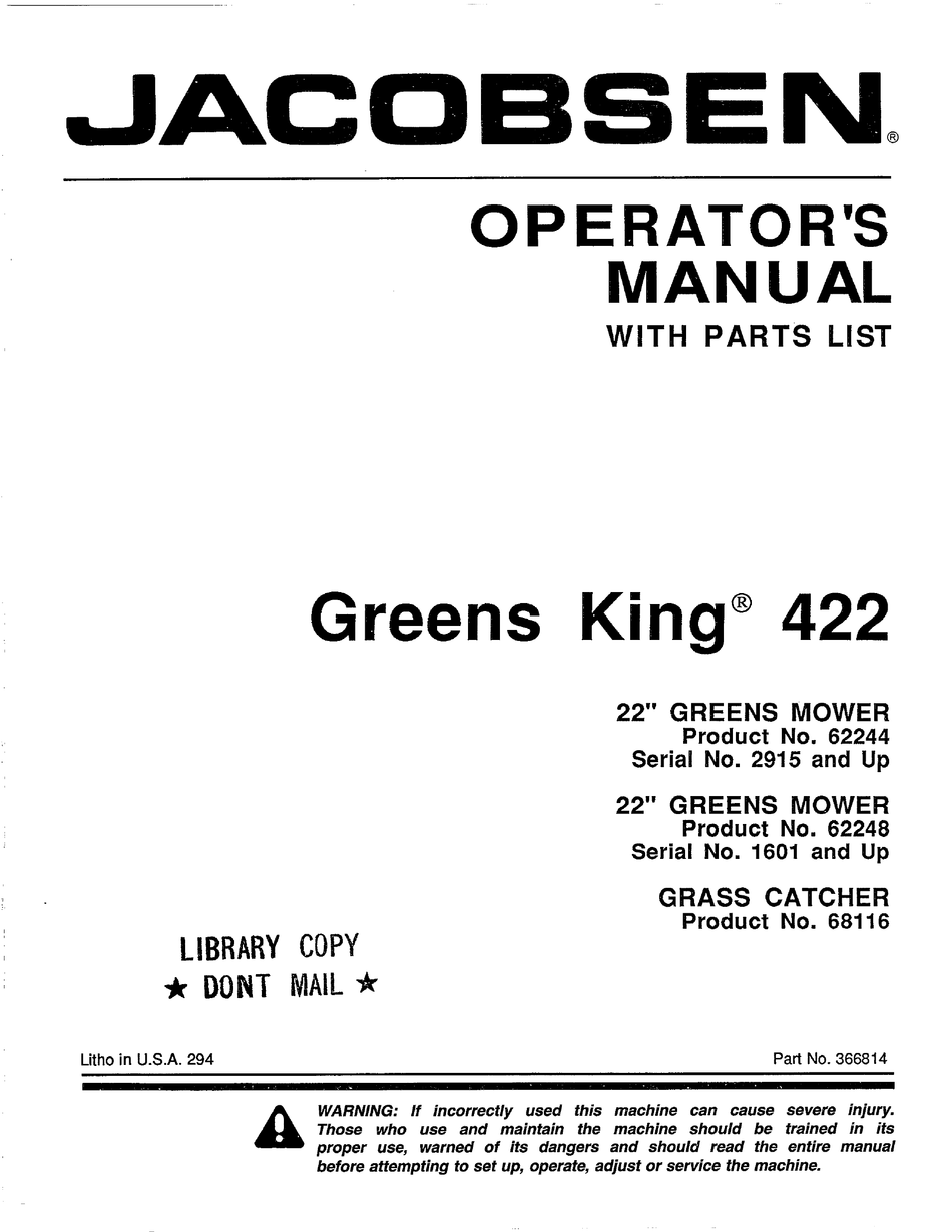 JACOBSEN GREENS KING 500A SERIES TECHNICAL MANUAL Pdf Download