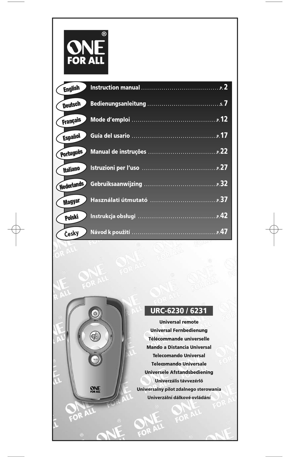 ONE FOR ALL URC-6231 INSTRUCTION MANUAL Pdf Download | ManualsLib